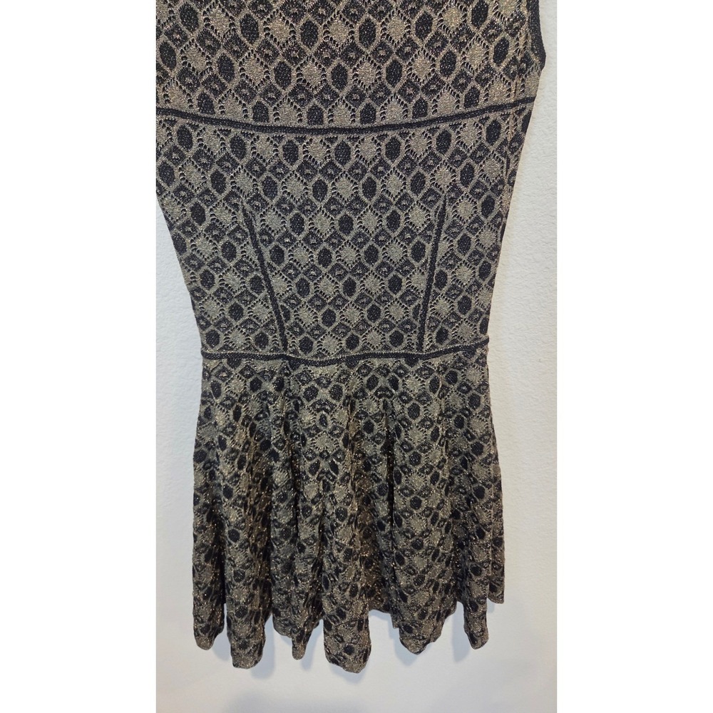 Alexander McQueen Metallic Jacquard Knit Skater Dress Fit Flare Black Gold Small - Picture 12 of 15